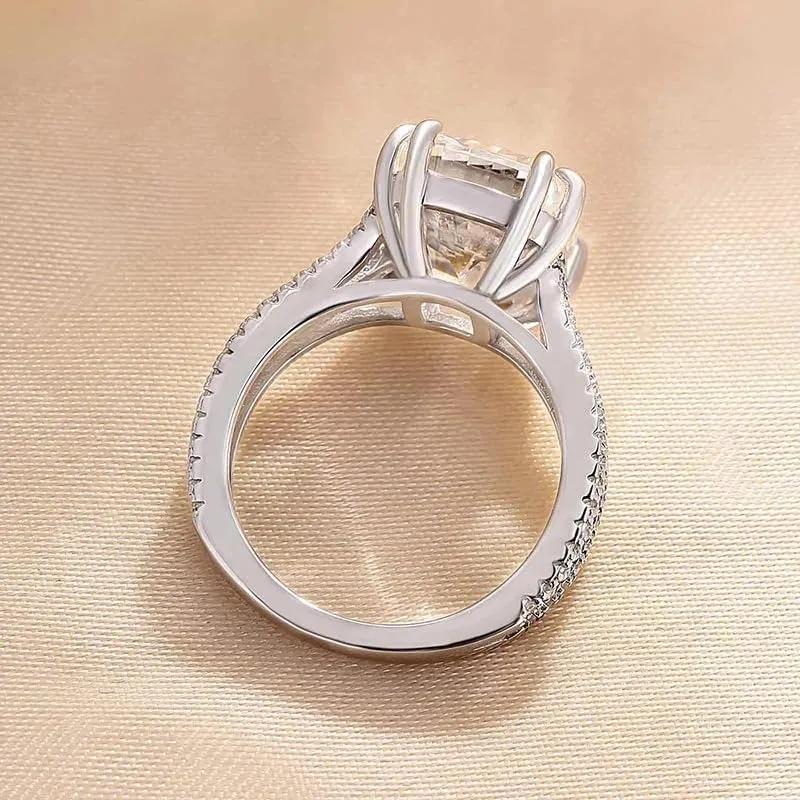 Huge Shiny Elongated Cushion Cut Bridal Engagement Ring for Women,Cubic Zirconia CZ Platinum Plated Silver Wedding Rings Simulated Diamond Promise Ring7