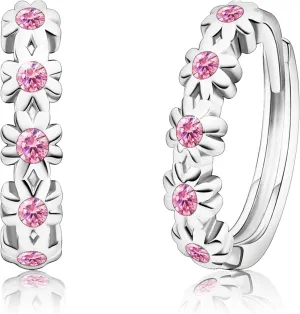 Huggie Earrings for Women Hypoallergenic Earrings for Girls Mini 14K Yellow Gold Plated Toddler Kids Cubic Zirconia Daisy Flower Small Hoop Earrings