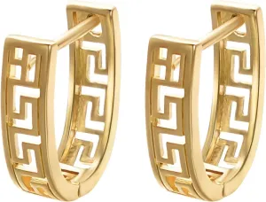 Huggie Hoop Greek Earrings For Women Unique 14K Gold Plated Cutout and 14K White Gold Plated Cutout U Shaped Earrings Greek Jewelry