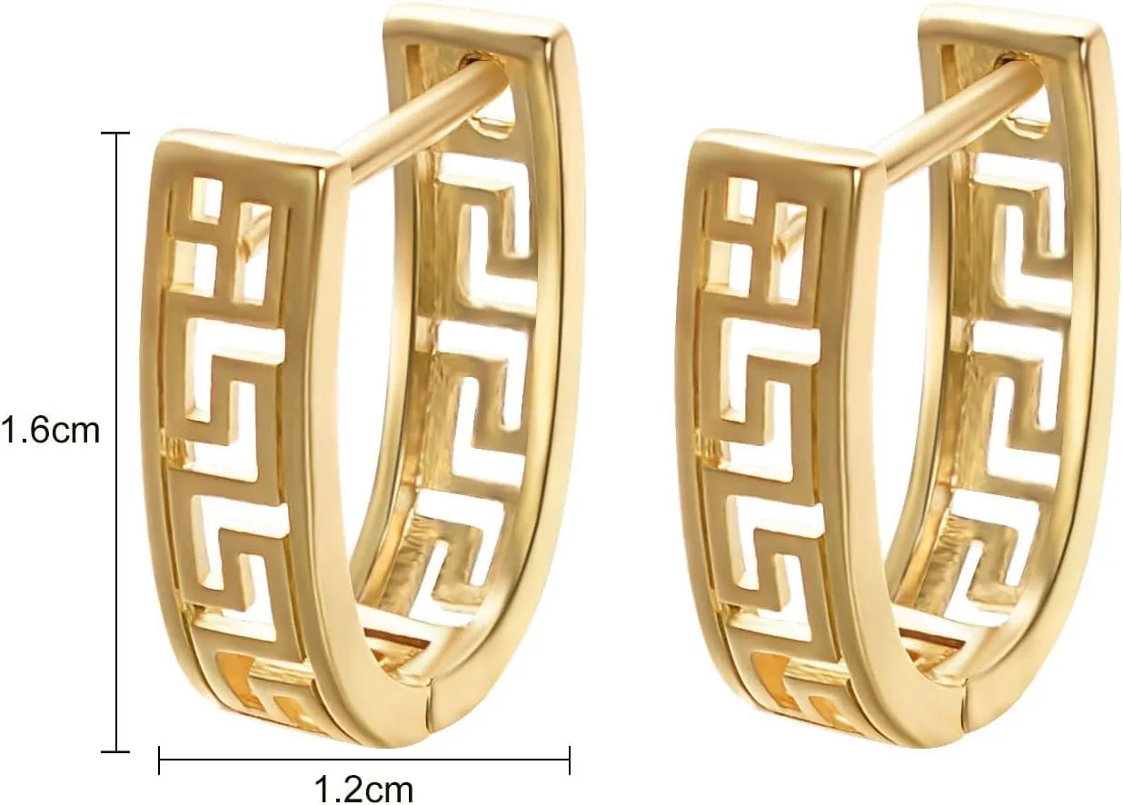 Huggie Hoop Greek Earrings For Women Unique 14K Gold Plated Cutout and 14K White Gold Plated Cutout U Shaped Earrings Greek Jewelry