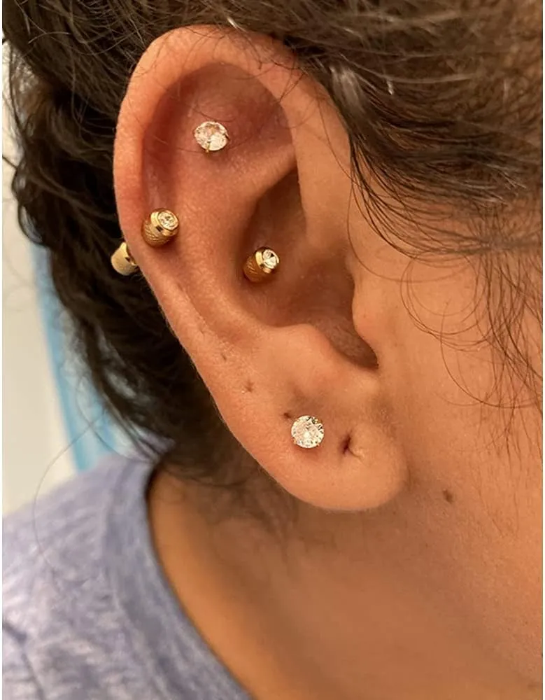 Hypoallergenic double sided diamond Stud Earrings For Womens Men Secure Safety Screw back Cartilage CZ Stud Earrings