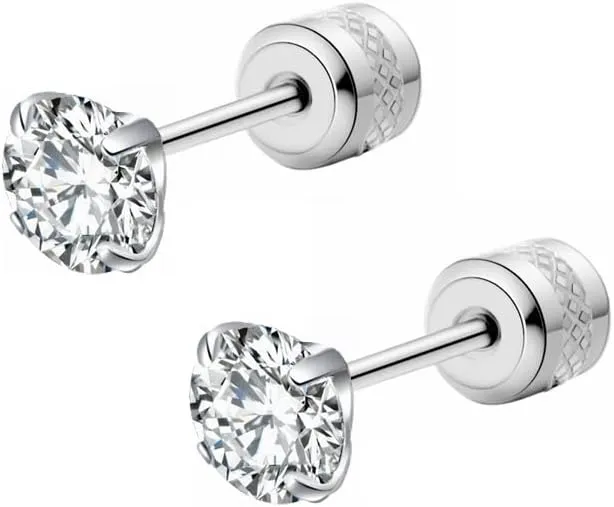 Hypoallergenic double sided diamond Stud Earrings For Womens Men Secure Safety Screw back Cartilage CZ Stud Earrings