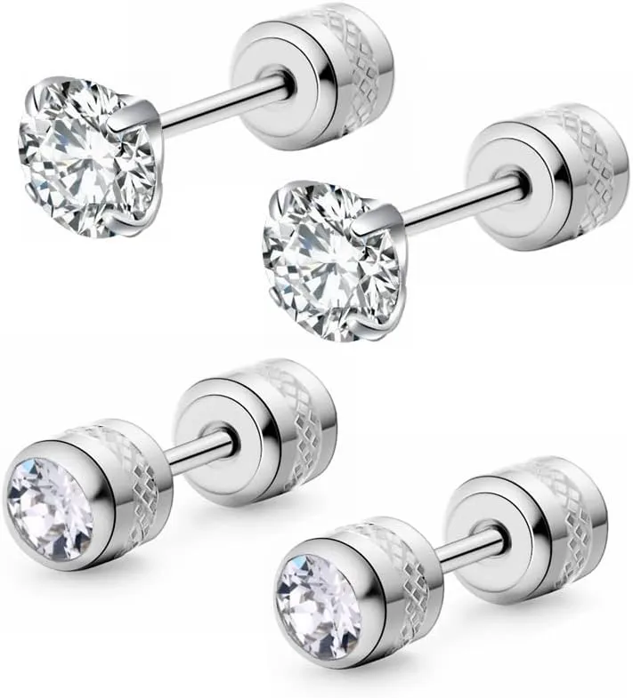 Hypoallergenic double sided diamond Stud Earrings For Womens Men Secure Safety Screw back Cartilage CZ Stud Earrings