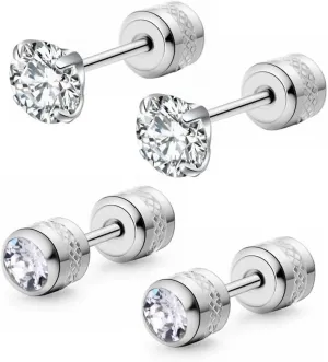 Hypoallergenic double sided diamond Stud Earrings For Womens Men Secure Safety Screw back Cartilage CZ Stud Earrings
