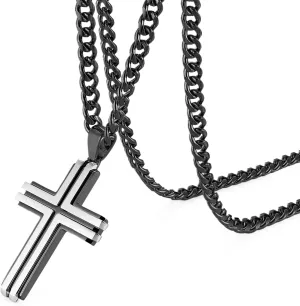 HZMAN Cross Necklace for Men Stainless Steel High Polished Double Layer Cross Necklace Pendant Christian Faith Jewelry Gift with 24Inch Cuban Chain