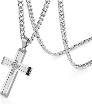 HZMAN Cross Necklace for Men Stainless Steel High Polished Minimalist Cross Necklace Pendant Christian Jewelry Gift with 24Inch Cuban Chain