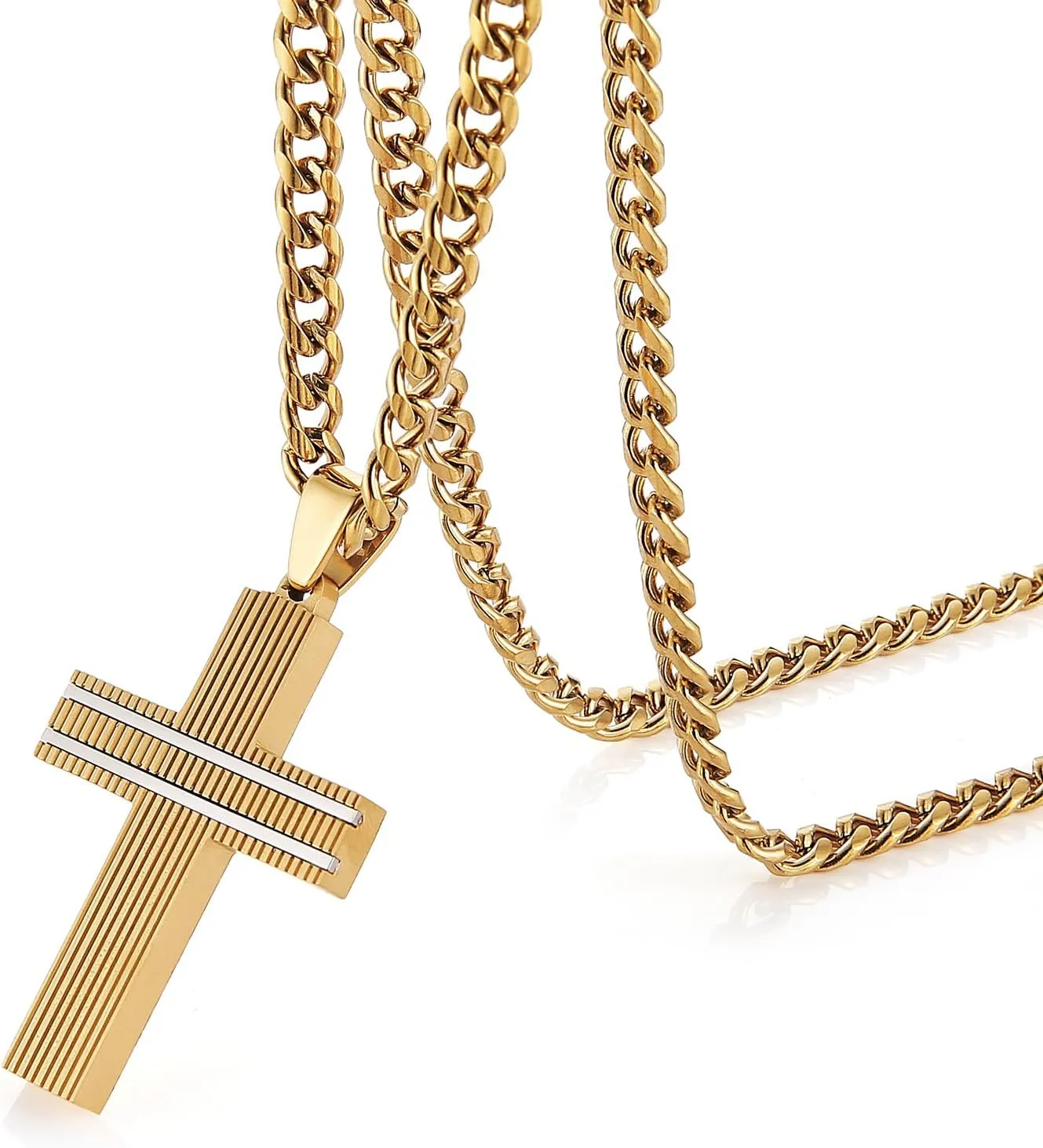 HZMAN Cross Necklace for Men Stainless Steel Minimalist Small Crucifix Necklace with 24In Cuban Chain