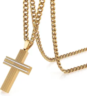 HZMAN Cross Necklace for Men Stainless Steel Minimalist Small Crucifix Necklace with 24In Cuban Chain