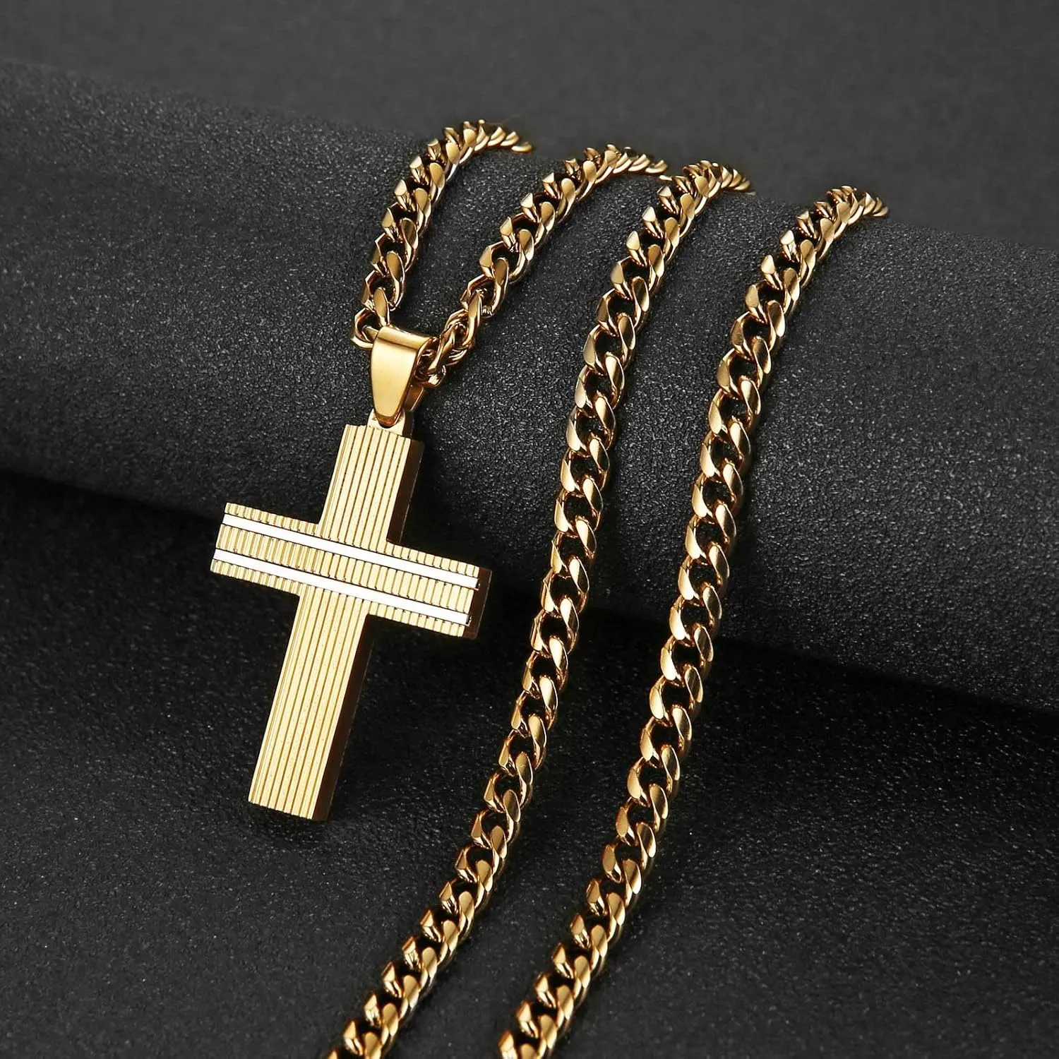 HZMAN Cross Necklace for Men Stainless Steel Minimalist Small Crucifix Necklace with 24In Cuban Chain