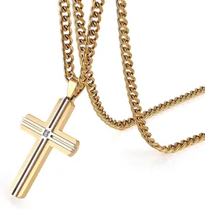 HZMAN Cross Necklace for Men Women Stainless Steel High Polished Double Layer Cross Necklace Pendant Christian Jewelry Gift with 24Inch Cuban Chain