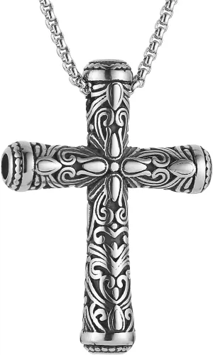 HZMAN Retro Cross Necklace for Men Stainless Steel Celtic Knot Pattern Cross Pendant Necklace Jewelry Gift