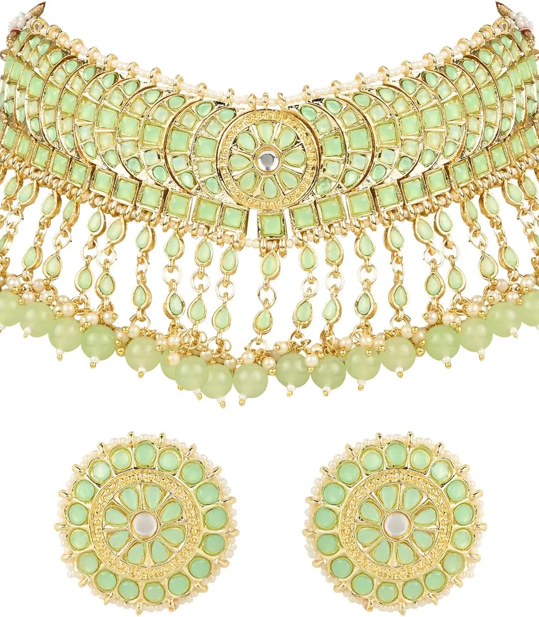 I Jewels Gold Plated Indian Wedding Bollywood Kundan & Pearl Studded Choker Necklace Jewellery Set For Women (K7210-1)