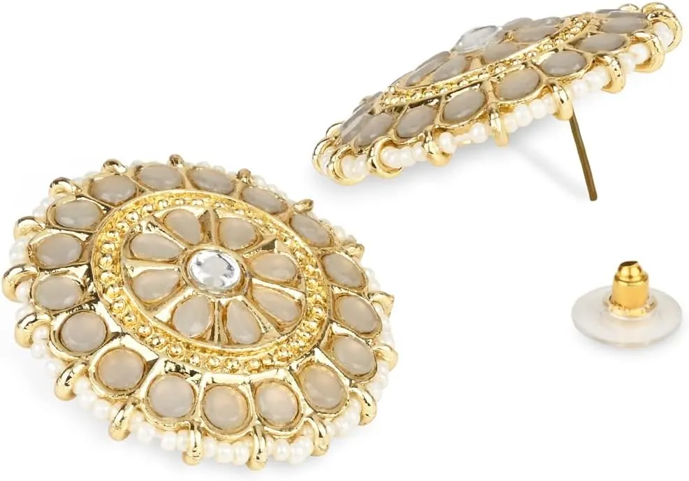 I Jewels Gold Plated Indian Wedding Bollywood Kundan & Pearl Studded Choker Necklace Jewellery Set For Women (K7210-1)