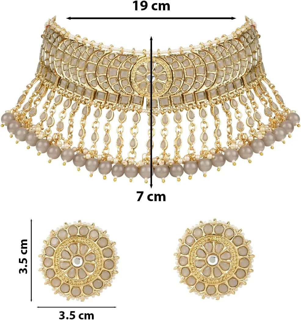 I Jewels Gold Plated Indian Wedding Bollywood Kundan & Pearl Studded Choker Necklace Jewellery Set For Women (K7210-1)