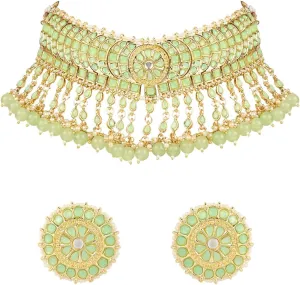I Jewels Gold Plated Indian Wedding Bollywood Kundan & Pearl Studded Choker Necklace Jewellery Set For Women (K7210-1)