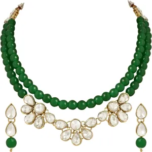 I Jewels Gold Plated Indian Wedding Bollywood Kundan & Pearls Necklace Jewellery Set with Earrings for Women (IJ360)