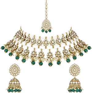 I Jewels Gold Plated Indian Wedding Bollywood Kundan Pearl Choker Necklace Jewellery With Jhumki Earrings Set For Women