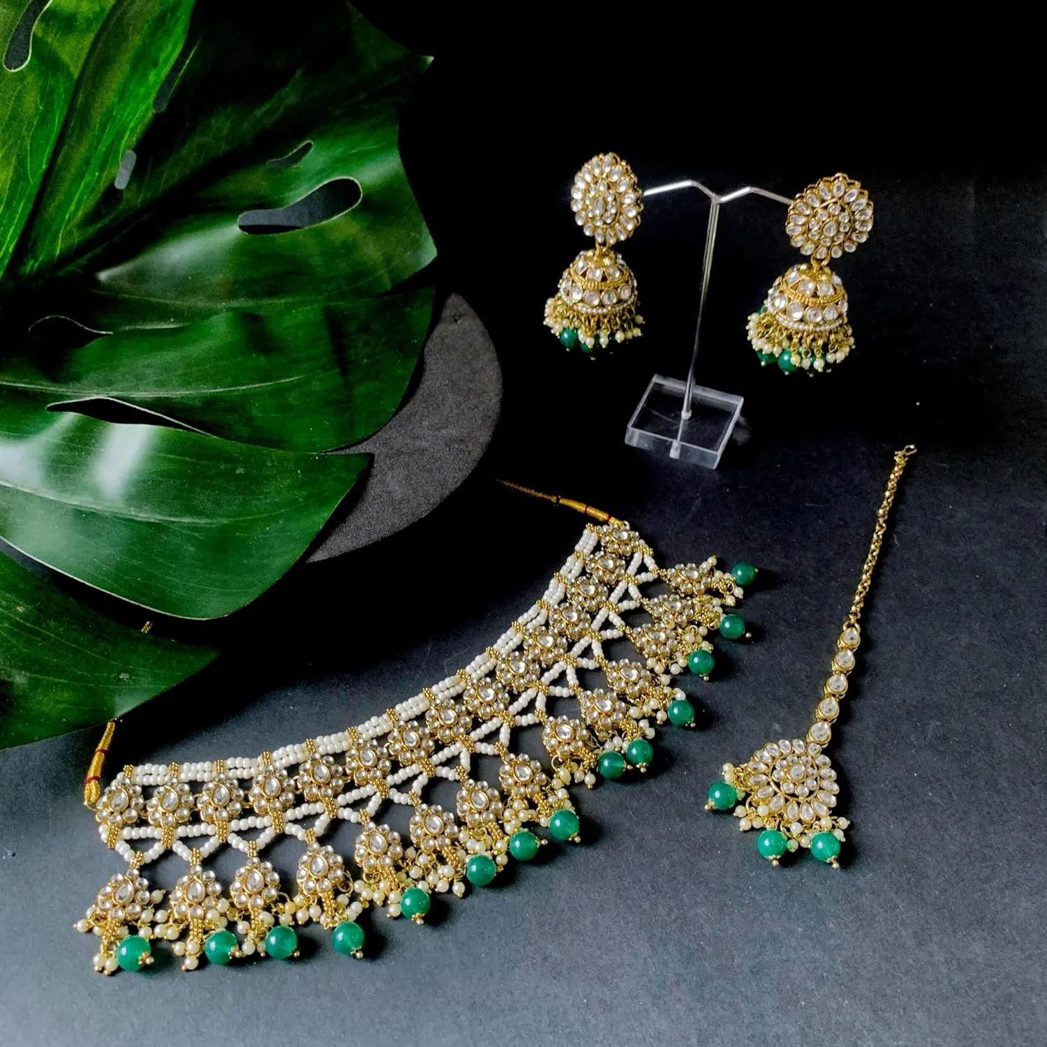I Jewels Gold Plated Indian Wedding Bollywood Kundan Pearl Choker Necklace Jewellery With Jhumki Earrings Set For Women