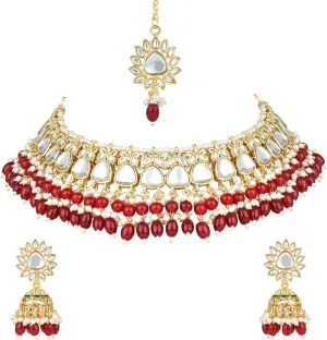 I Jewels Gold Plated Indian Wedding Bollywood Kundan Pearl Meenakari Choker Necklace Jewellery With Dangle Earrings Set For Women