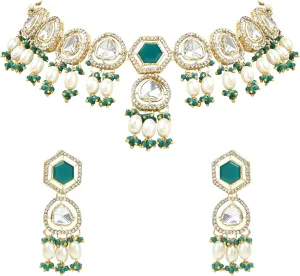 I Jewels Gold Plated Indian Wedding Bollywood Pearl Kundan & Dazzling Stone Studded Jewellery Necklace Set for Women (K7250WG)