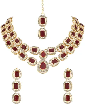 I Jewels Gold Plated Indian Wedding Bollywood Stone Choker Necklace Jewellery With Earring & Maang Tikka Set For Women