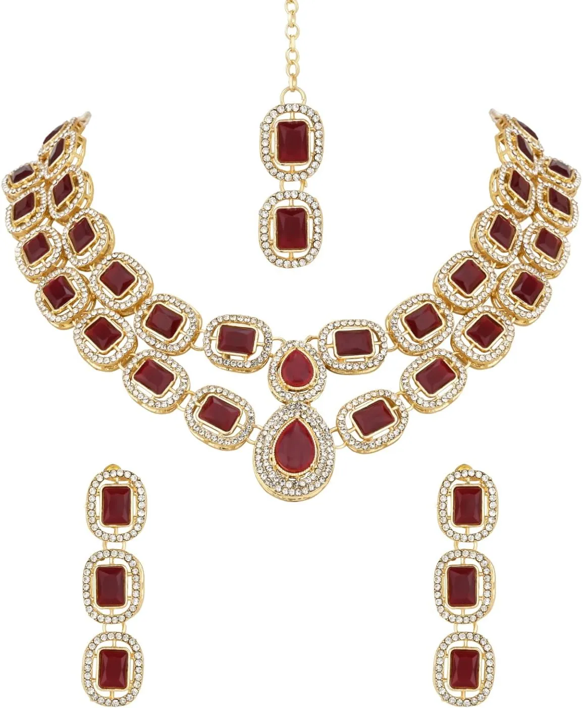 I Jewels Gold Plated Indian Wedding Bollywood Stone Choker Necklace Jewellery With Earring & Maang Tikka Set For Women