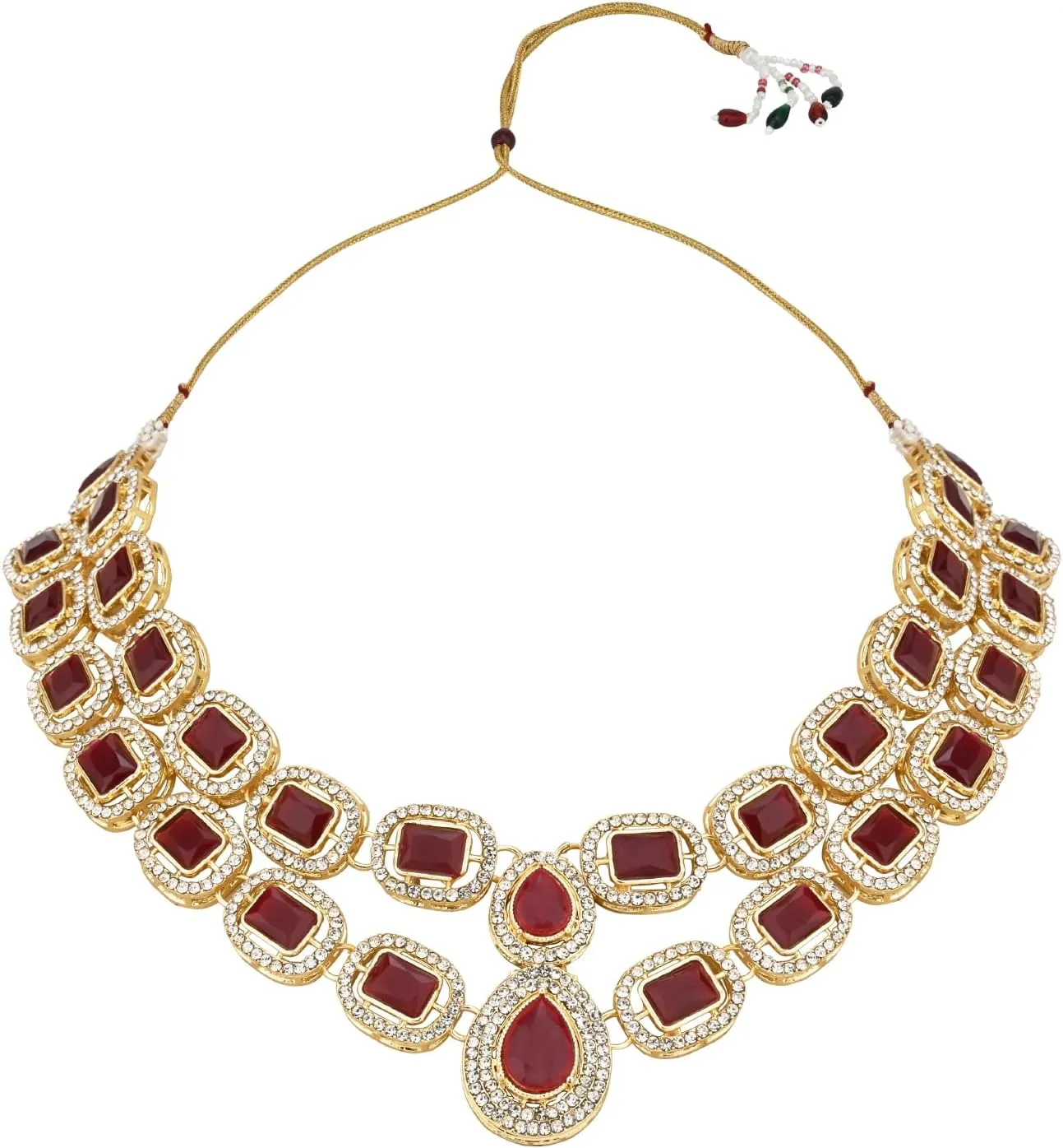 I Jewels Gold Plated Indian Wedding Bollywood Stone Choker Necklace Jewellery With Earring & Maang Tikka Set For Women