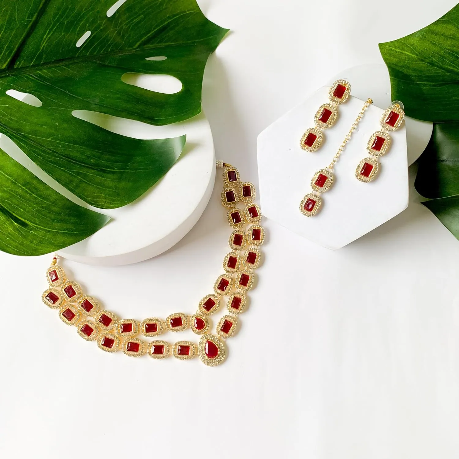 I Jewels Gold Plated Indian Wedding Bollywood Stone Choker Necklace Jewellery With Earring & Maang Tikka Set For Women