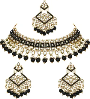 I Jewels Gold Plated Kundan Pearl Drop Choker Necklace Jewellery & Dangle Earrings Set For Women (K7273)