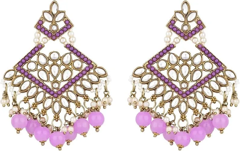 I Jewels Gold Plated Kundan Pearl Drop Choker Necklace Jewellery & Dangle Earrings Set For Women (K7273)