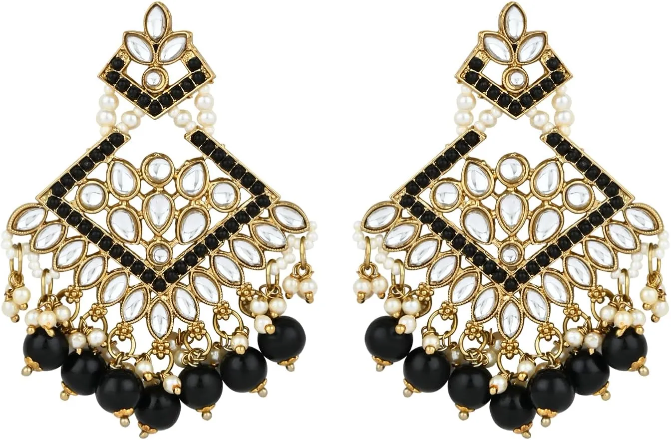 I Jewels Gold Plated Kundan Pearl Drop Choker Necklace Jewellery & Dangle Earrings Set For Women (K7273)