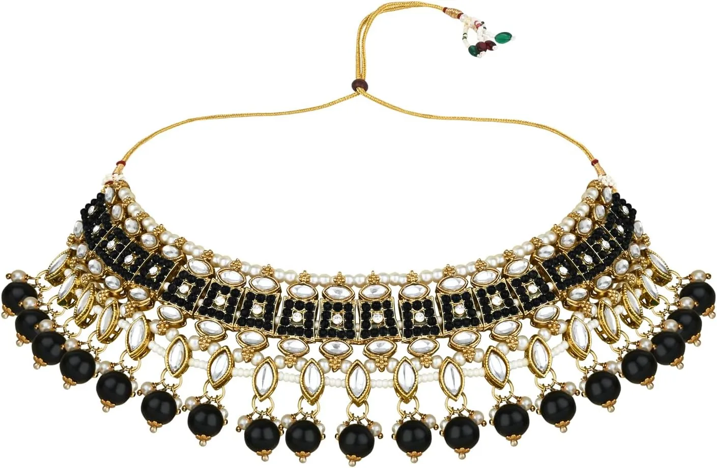 I Jewels Gold Plated Kundan Pearl Drop Choker Necklace Jewellery & Dangle Earrings Set For Women (K7273)