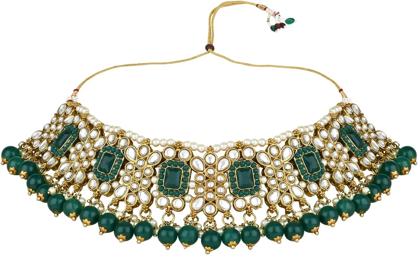 I Jewels Gold Plated Kundan Pearl Drop Choker Necklace Jewellery & Dangle Earrings Set For Women (K7274)