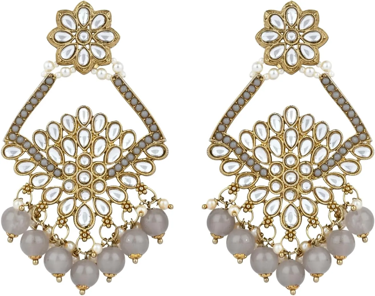 I Jewels Gold Plated Kundan Pearl Drop Choker Necklace Jewellery & Dangle Earrings Set For Women (K7274)