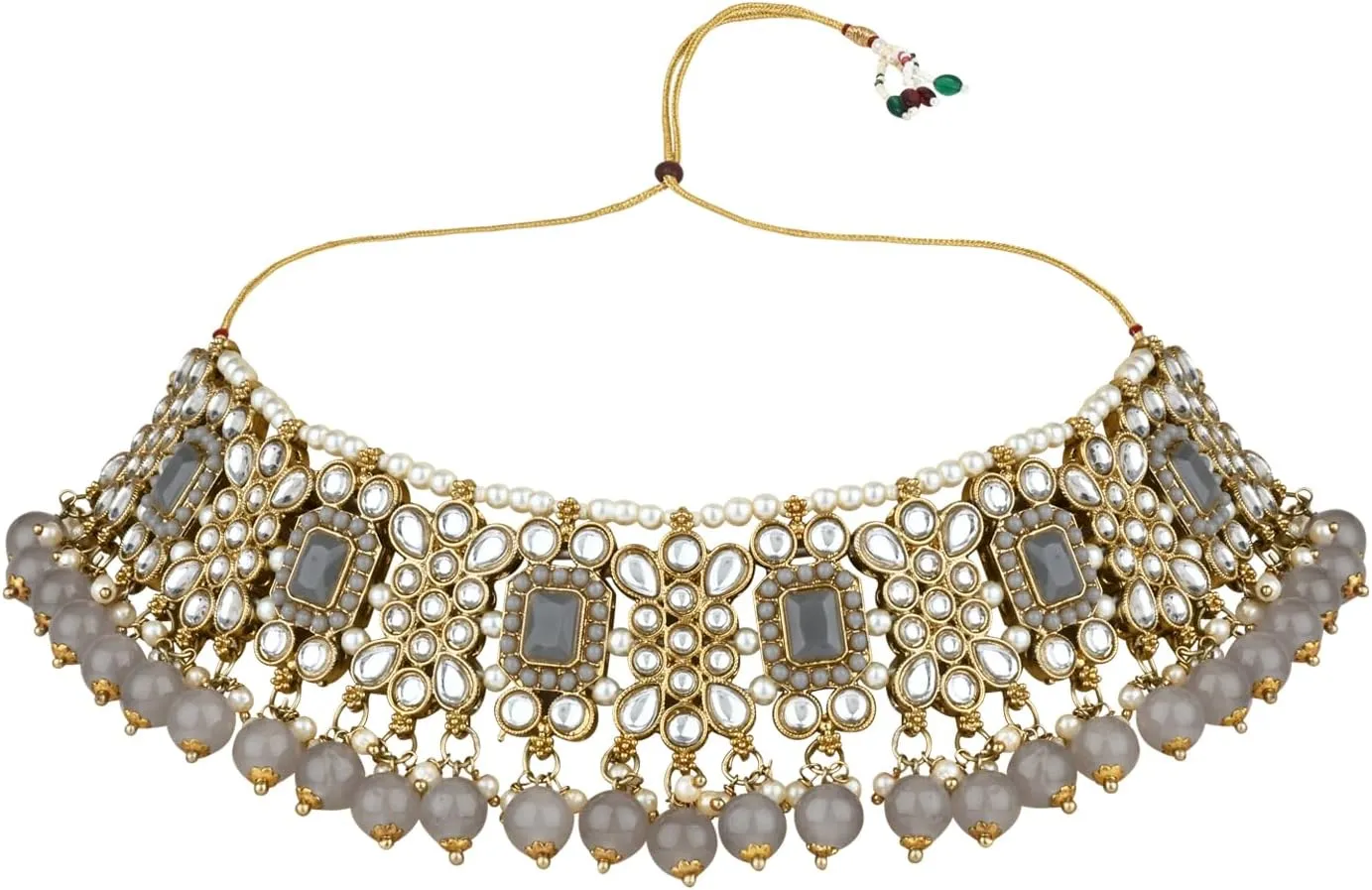 I Jewels Gold Plated Kundan Pearl Drop Choker Necklace Jewellery & Dangle Earrings Set For Women (K7274)