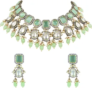 I Jewels Silver Plated Indian Wedding Bollywood Kundan Pearl Choker Neckalce Jewellery With Earring Set