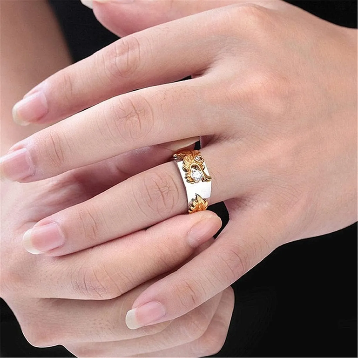 Iced Out Dragon Ring for Men - Gothic Gold Head Punk White Stone Hip Hop Retro Rock Animal Jewelry