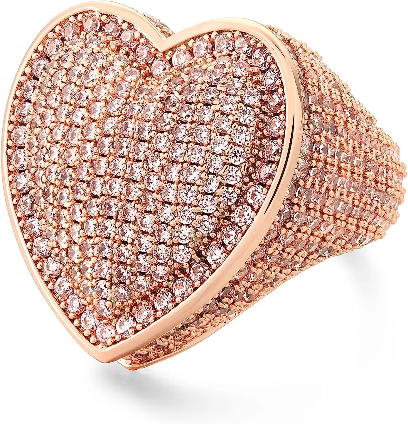 Iced Out Jewelry 5A Cz Stones Shiny Baguette Heart Engagement Gold Luxury Diamond Ring, Hip Hop Bling Bling 18K Gold Plated Party Pinky Ring Men Women
