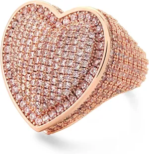 Iced Out Jewelry 5A Cz Stones Shiny Baguette Heart Engagement Gold Luxury Diamond Ring, Hip Hop Bling Bling 18K Gold Plated Party Pinky Ring Men Women