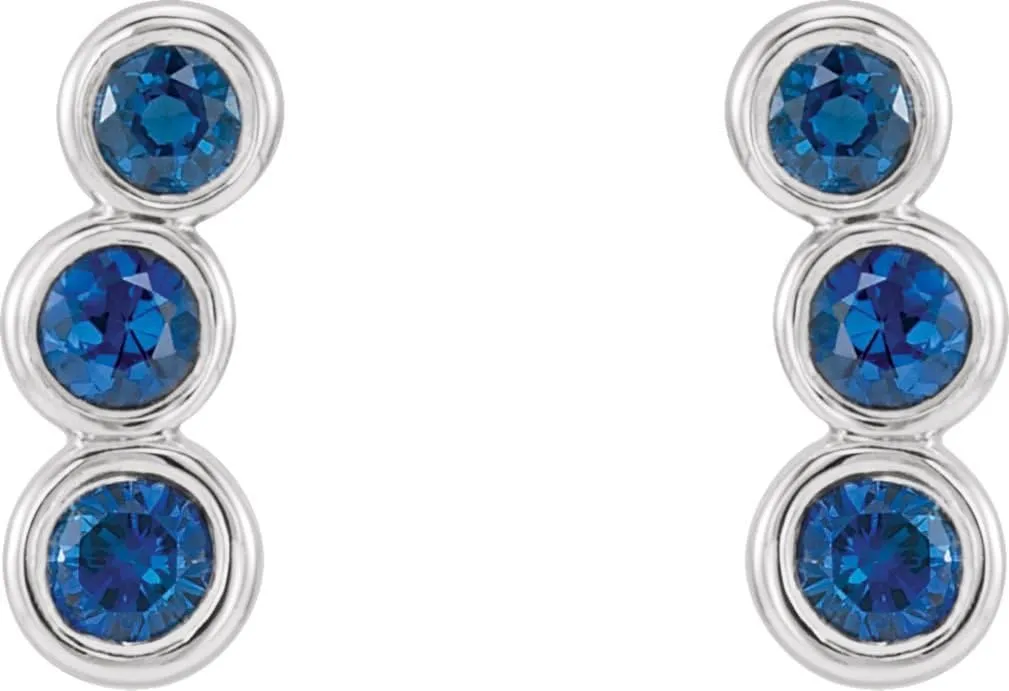 Imitation Blue Sapphire Three-Stone Ear Climbers, Sterling Silver