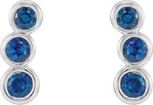 Imitation Blue Sapphire Three-Stone Ear Climbers, Sterling Silver