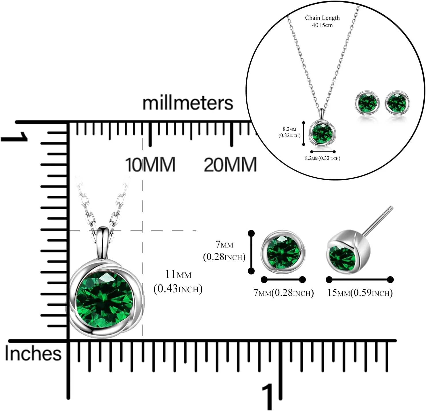 immobird Rose Necklace Jewelry Set in 925 Sterling Silver Birthstone Necklace and Earring Sets for Women Solitaire Necklace with Round Gemstone Gift for Her