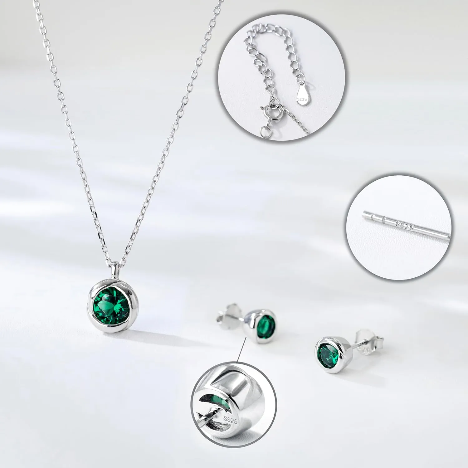 immobird Rose Necklace Jewelry Set in 925 Sterling Silver Birthstone Necklace and Earring Sets for Women Solitaire Necklace with Round Gemstone Gift for Her