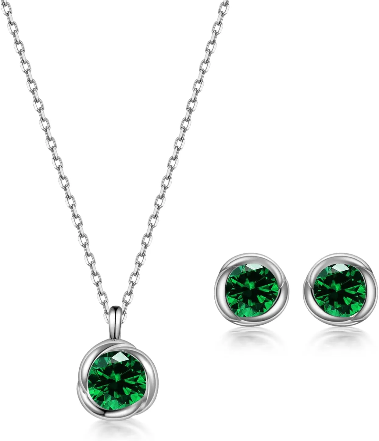immobird Rose Necklace Jewelry Set in 925 Sterling Silver Birthstone Necklace and Earring Sets for Women Solitaire Necklace with Round Gemstone Gift for Her