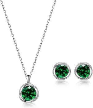 immobird Rose Necklace Jewelry Set in 925 Sterling Silver Birthstone Necklace and Earring Sets for Women Solitaire Necklace with Round Gemstone Gift for Her