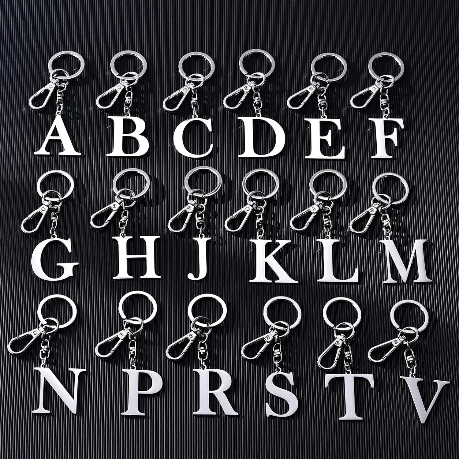 Initial Letter Key chain Silver for Men Women Bright 304 Stainless Steel Gold Alphabet Keychain Ring for Girls Boys