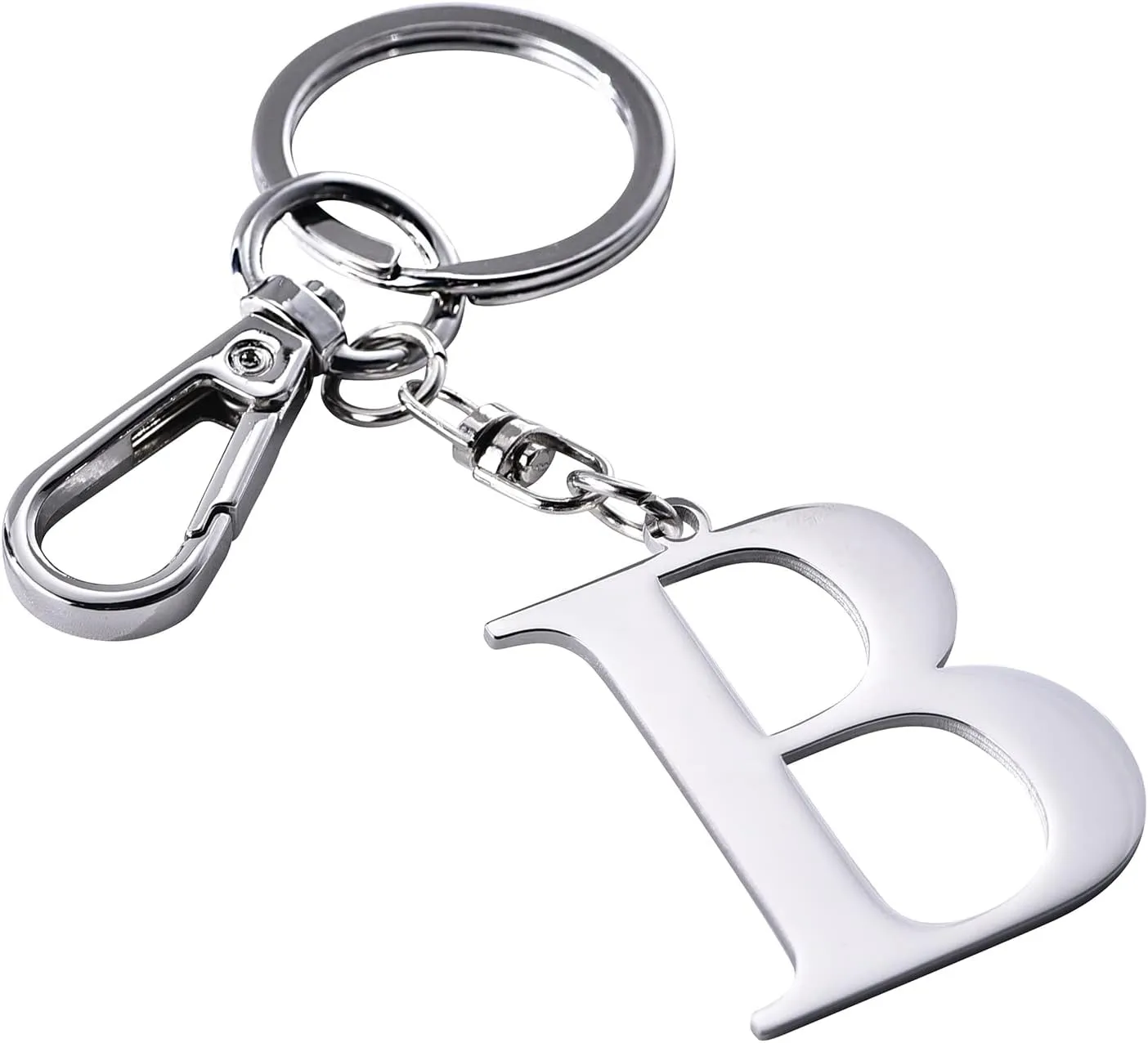 Initial Letter Key chain Silver for Men Women Bright 304 Stainless Steel Gold Alphabet Keychain Ring for Girls Boys