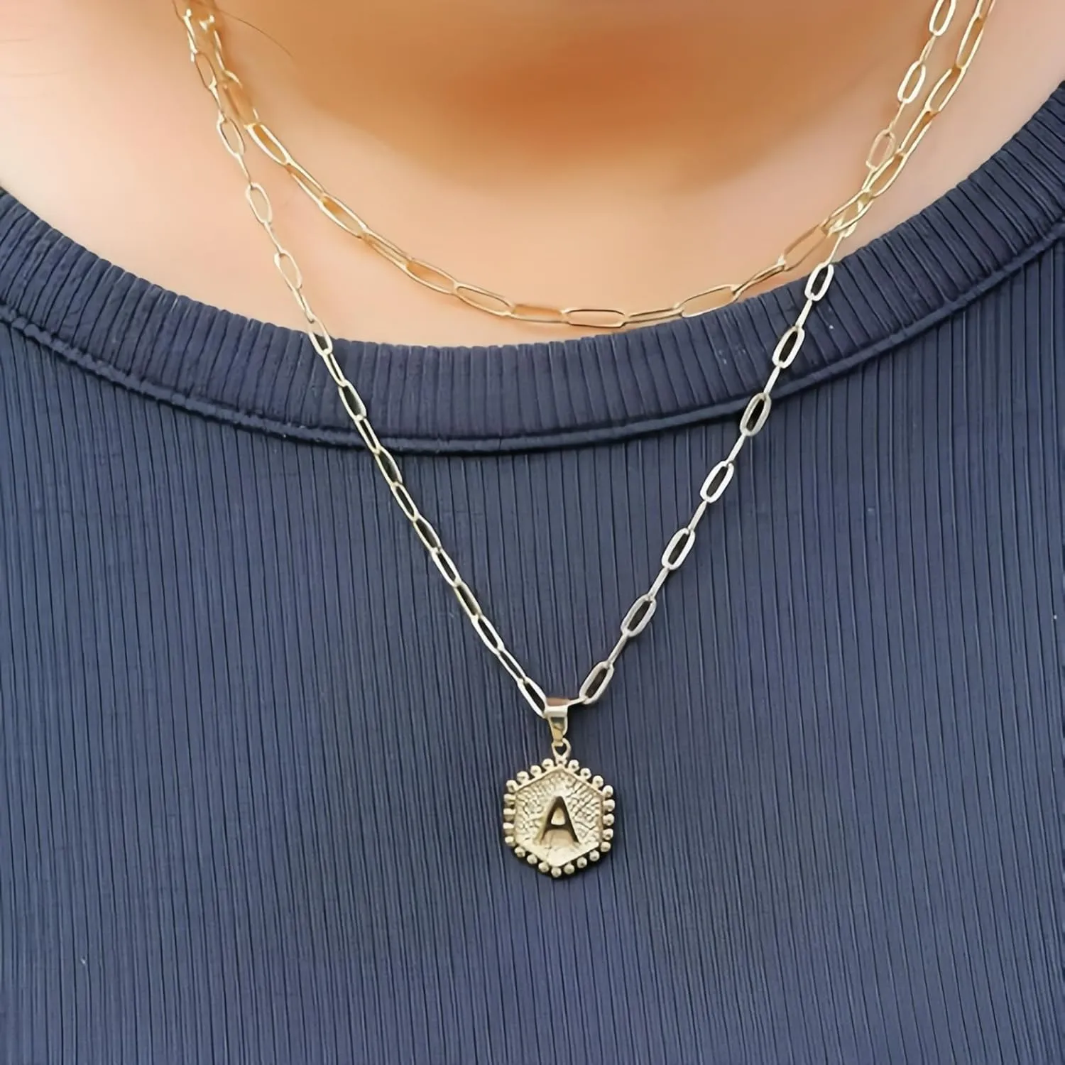 Initial Necklaces for Women, Fashion 14K Gold Plated Multi-Layer Necklace for Women Delicate Hexagonal Initial Necklace, Suitable for Women's Birthday Jewelry Gift