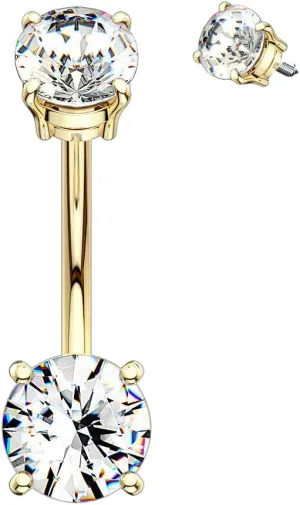 Internally Threaded 7mm and 9mm Prong Set CZ Belly Navel Ring 14g 3/8" 7mm Gold Body Unique Jewelry Delicate Design Piercing Steel Surgical For Women