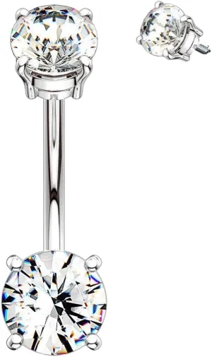 Internally Threaded 7mm and 9mm Prong Set CZ Belly Navel Ring 14g 3/8" 9mm Silver Body Unique Jewelry Delicate Design Piercing Steel Surgical For Women